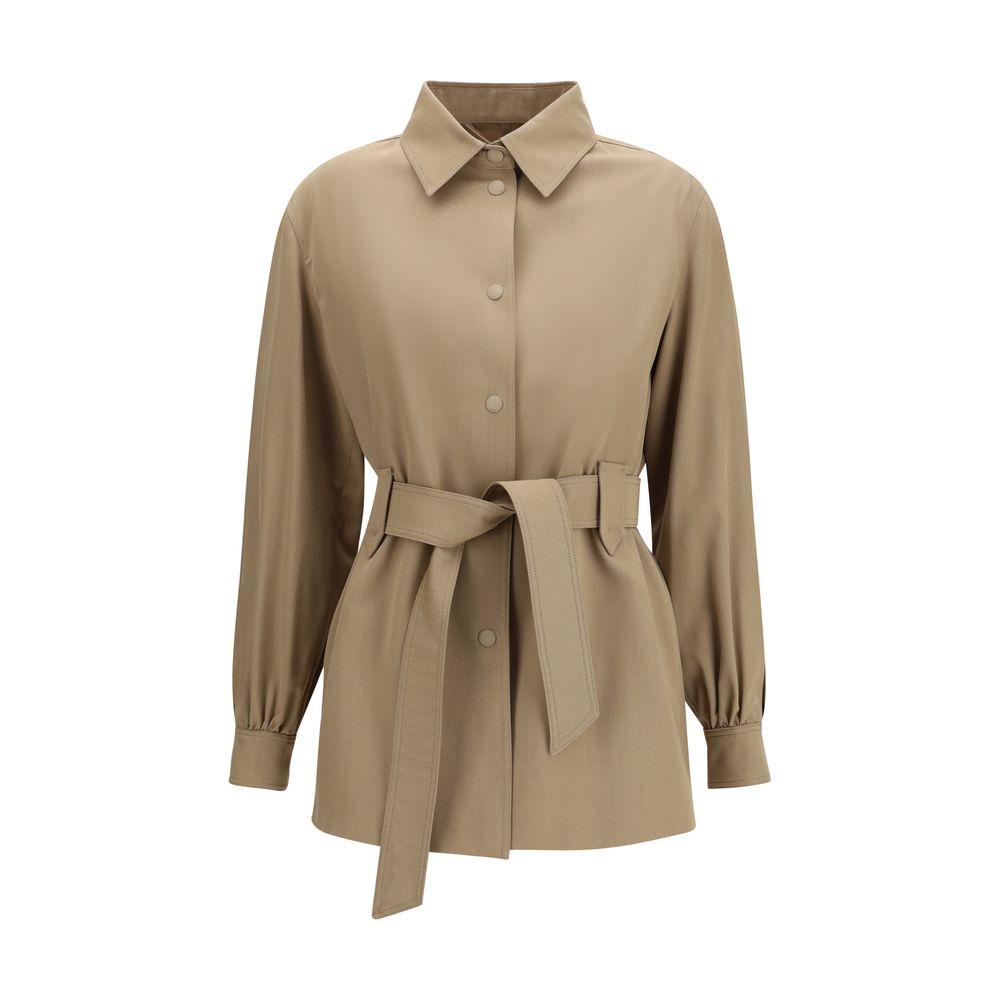 Max Mara Longline Virgin Wool Shirt Jacket  - Beige