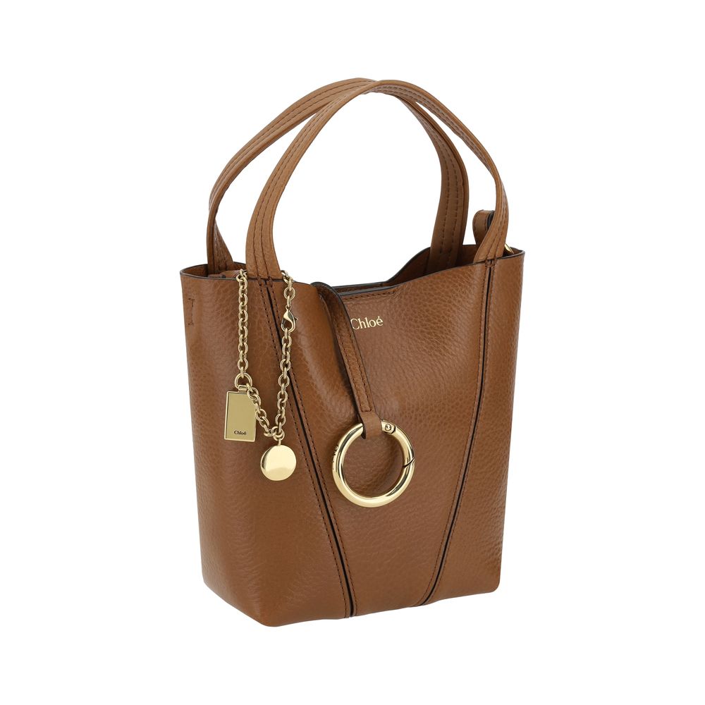Chloé Small Spin Tote & Shoulder Bag In Grained Leather - Tan Brown
