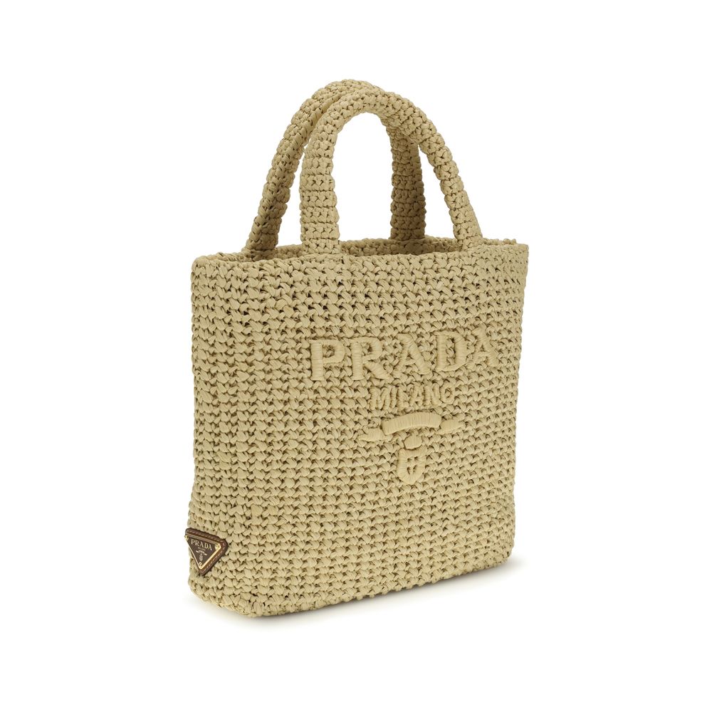 Prada Logo Shopper & Small Crochet Tote - Beige