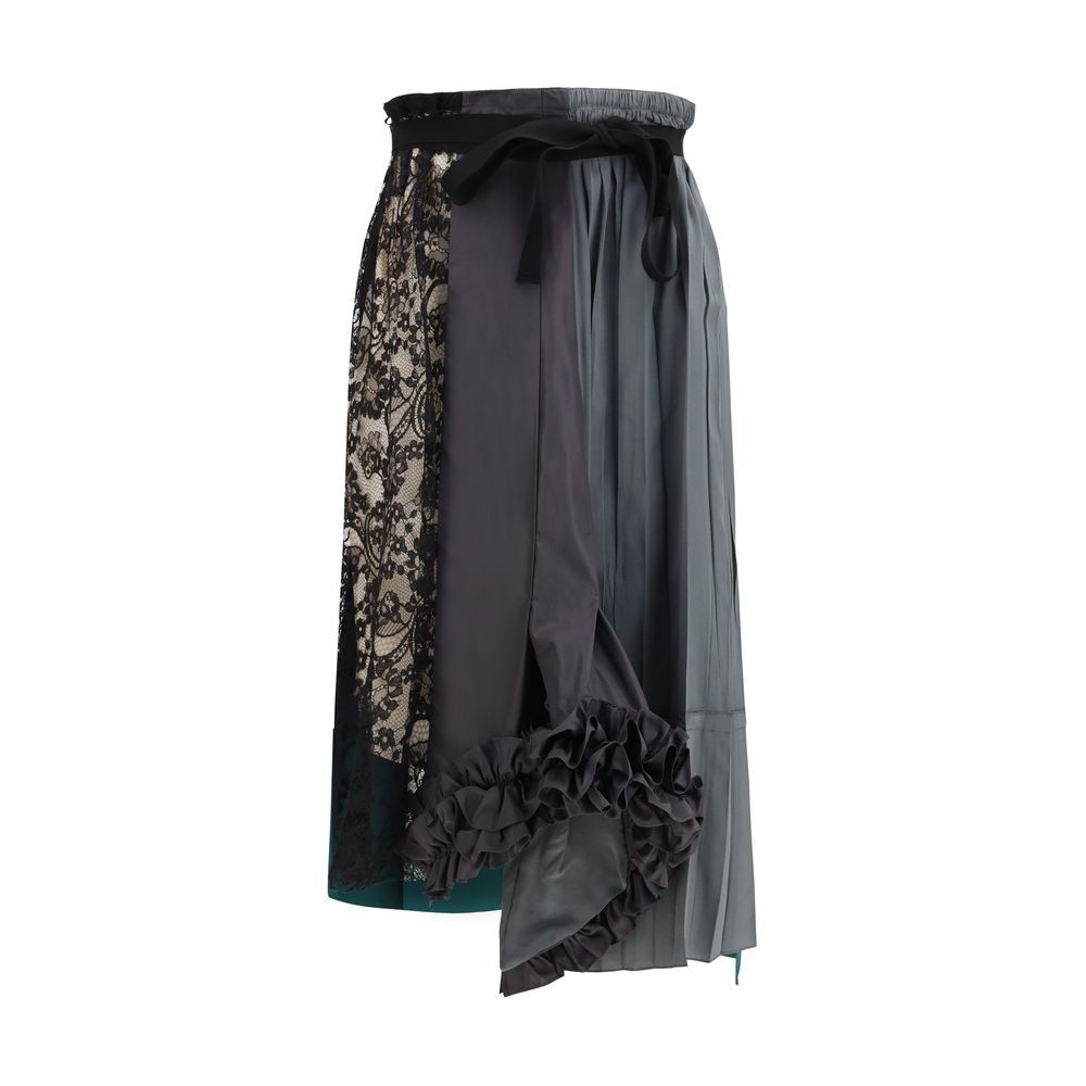 Prada Patchwork Lace & Silk Midi Skirt