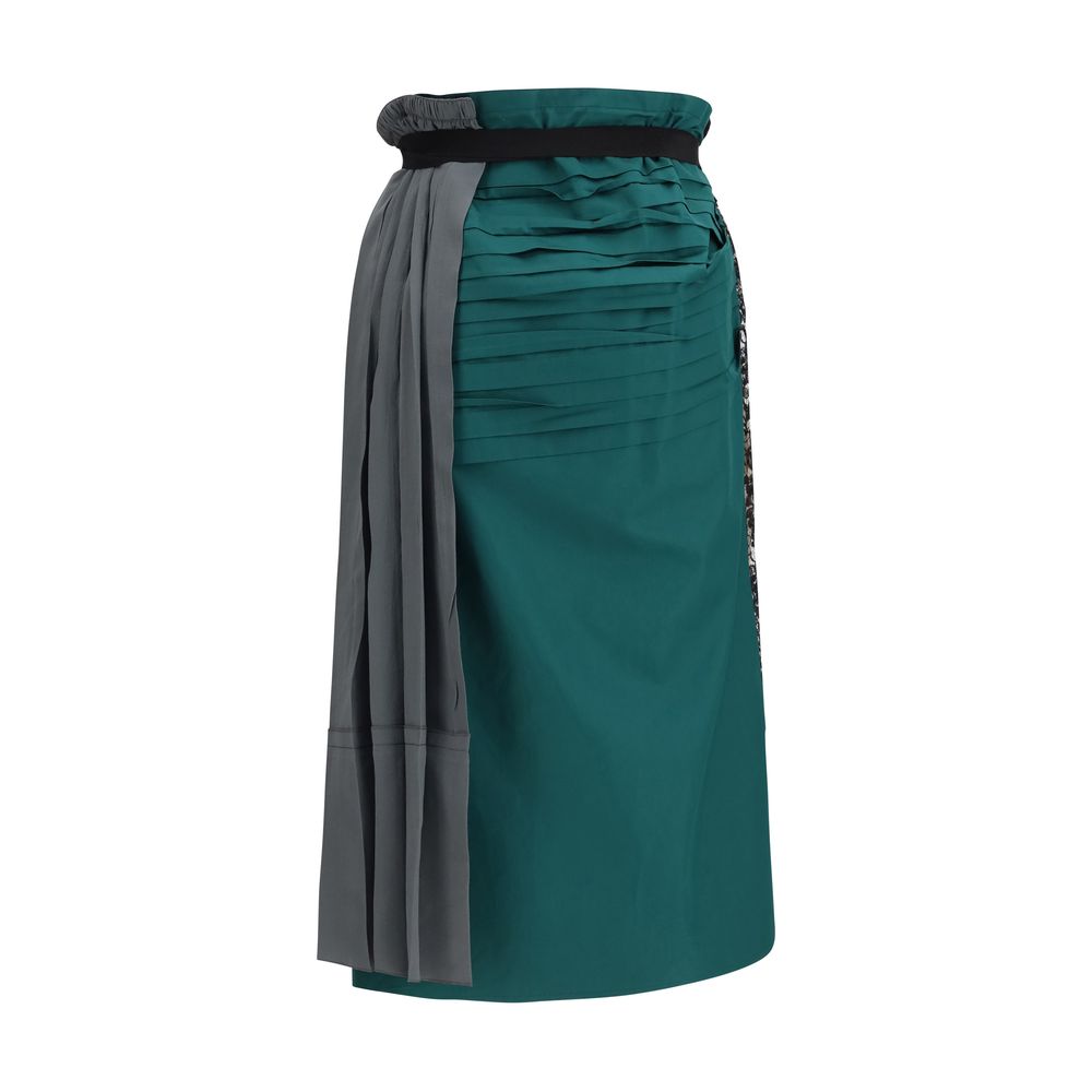 Prada Patchwork Lace & Silk Midi Skirt