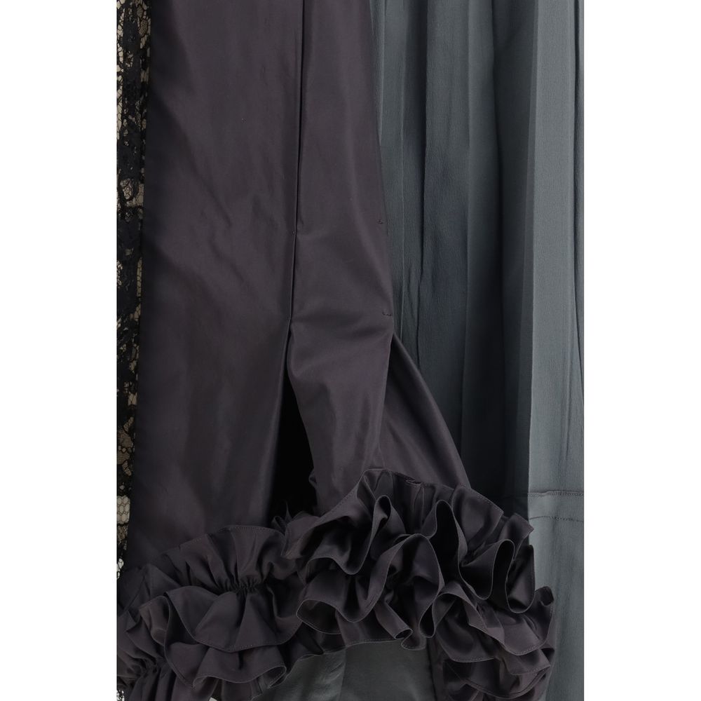 Prada Patchwork Lace & Silk Midi Skirt