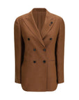 Lardini Double-Breasted Linen Blazer - Milk Chocolate