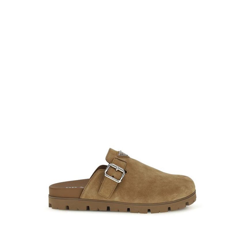 Prada Suede Leather Mule Flat Sandals - Coffee Brown