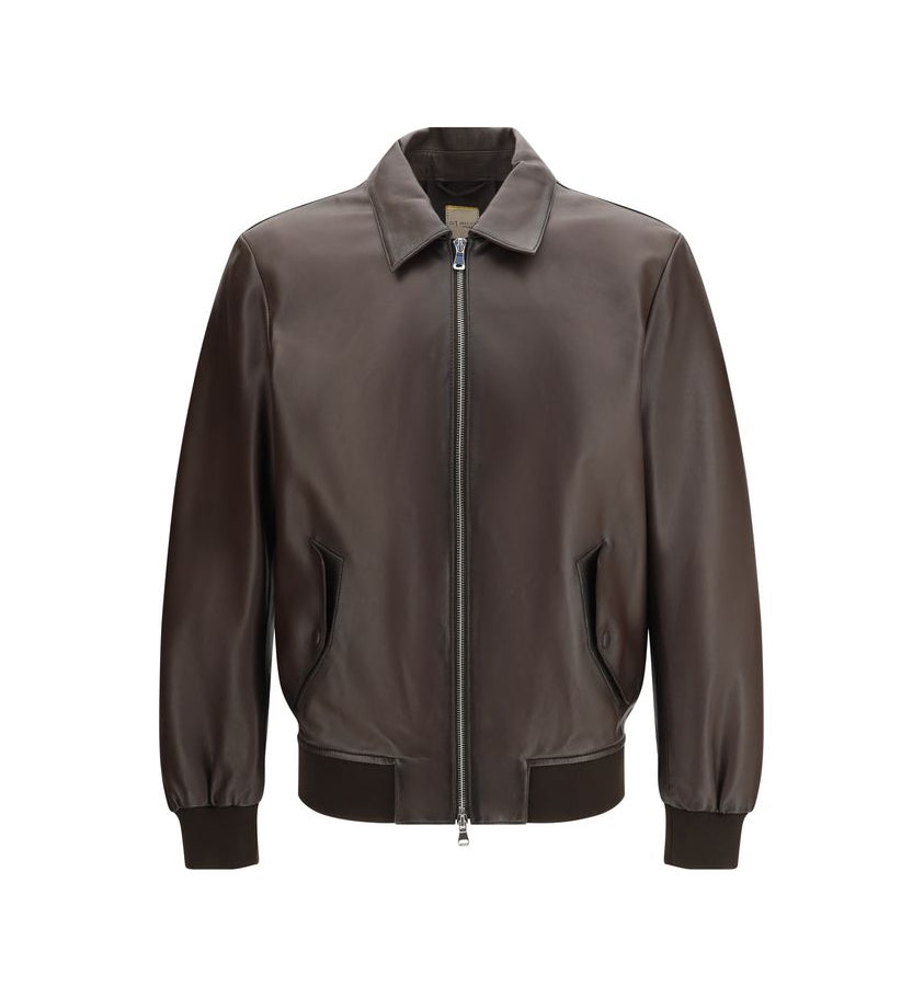 D’Amico Leather Bomber Jacket - Dark Chocolate 