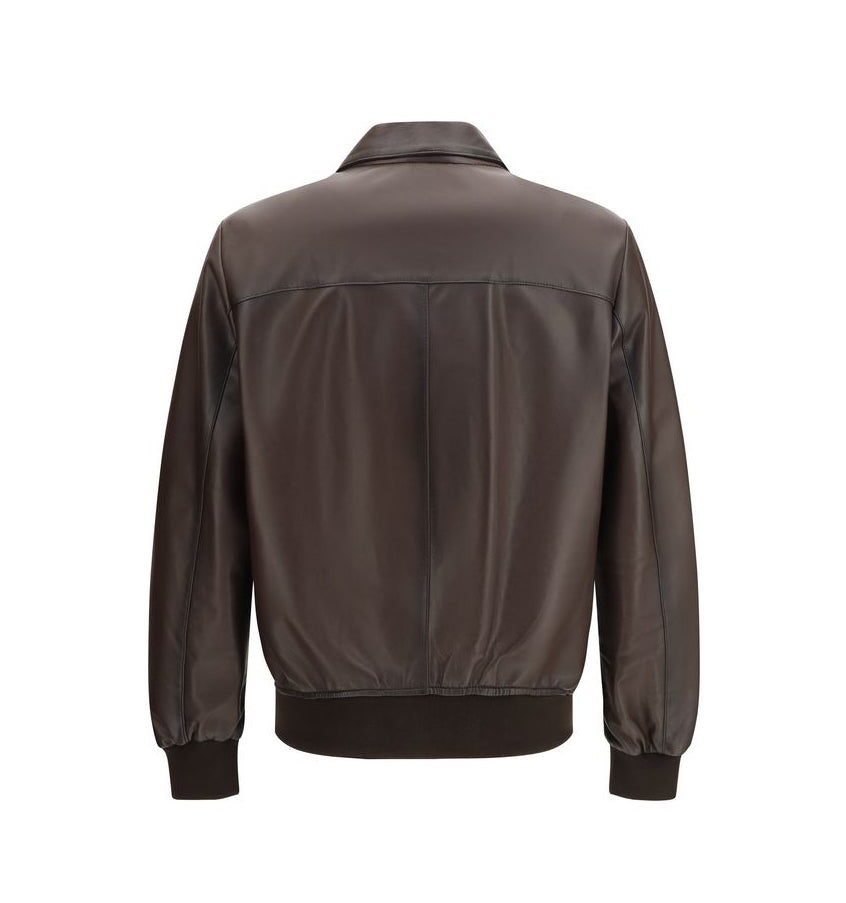 D’Amico Leather Bomber Jacket - Dark Chocolate 