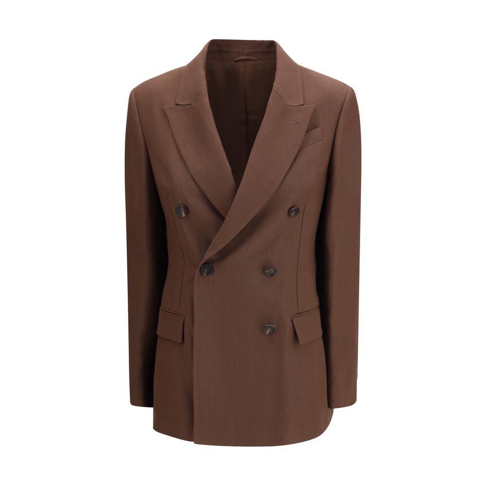 Brunello Cucinelli Double-Breasted Longline Linen Blazer - Brown