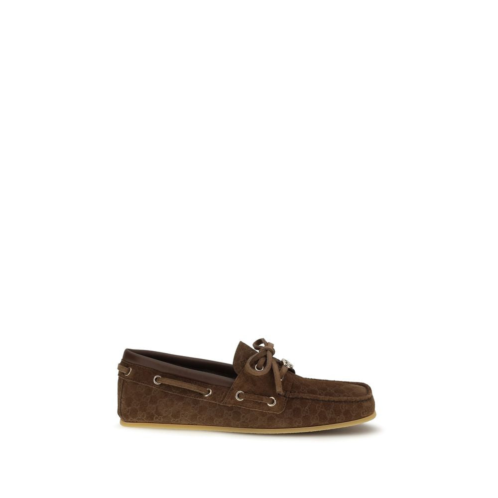 Gucci GG Suede Leather Boat Shoes - Brown