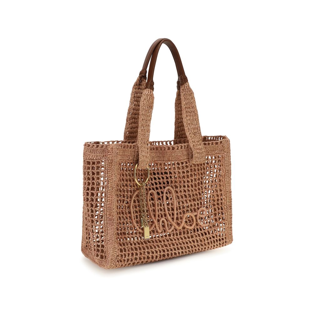 Chloé Logo Raffia Tote & Shoulder Bag - Beige