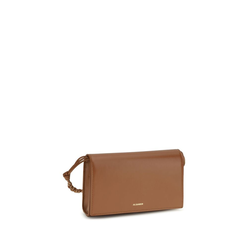 Jil Sander Crossbody Tangle Wallet With Strap - Tan Brown