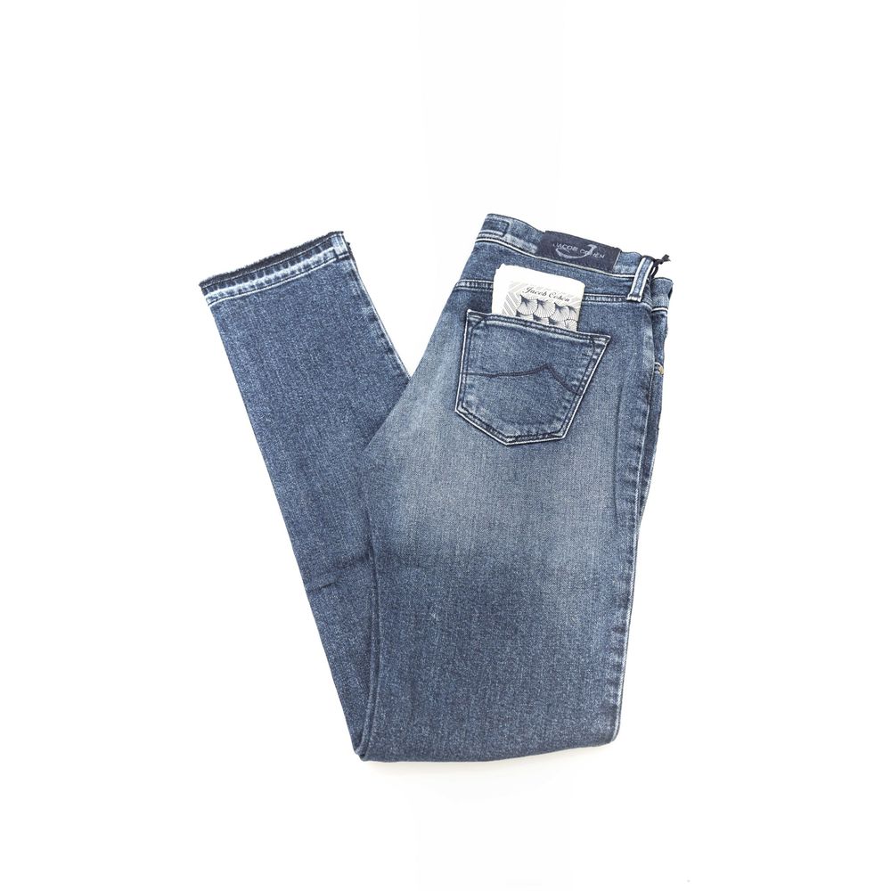 Jacob Cohen Medium Wash Fringe Hems Slim Fit Jeans