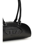 Diesel 1DR Python Embossed Leather Baguette Bag - Black