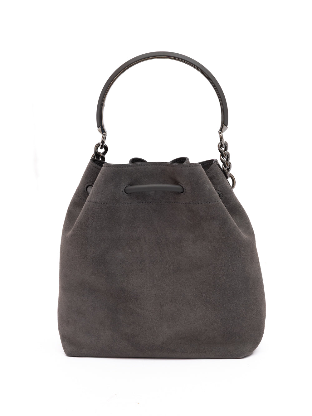 Jimmy Choo Suede Leather Bon Bon Bucket Bag - Smoke Gray/Grey