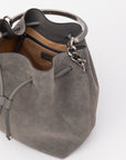 Jimmy Choo Suede Leather Bon Bon Bucket Bag - Smoke Gray/Grey