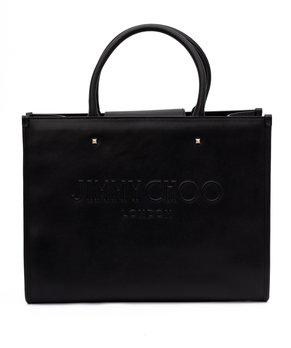Jimmy Choo Logo Tote Leather Handbag - Black