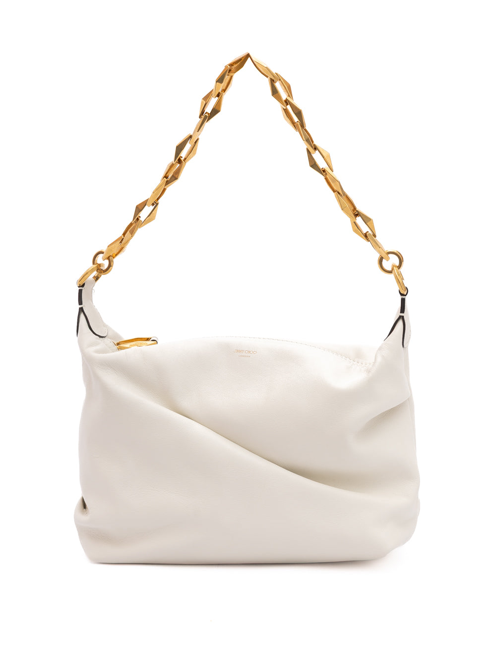 Jimmy Choo Diamond Chain Strap Leather Hobo Bag - White