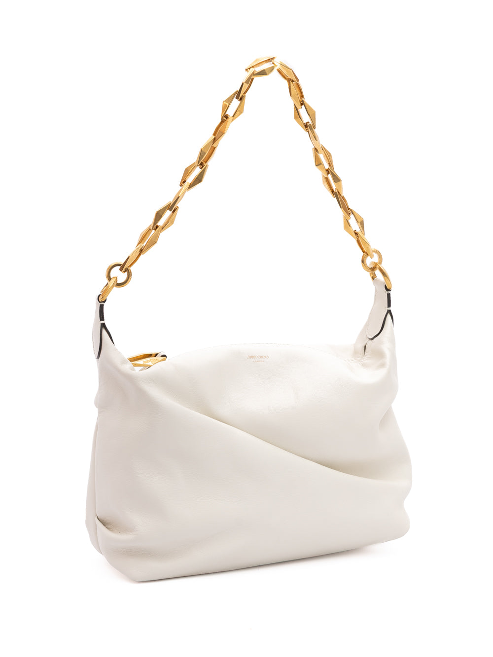 Jimmy Choo Diamond Chain Strap Leather Hobo Bag - White