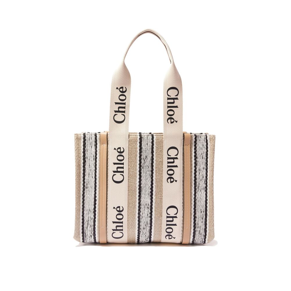 Chloé Beige Linen Woody Tote Bag