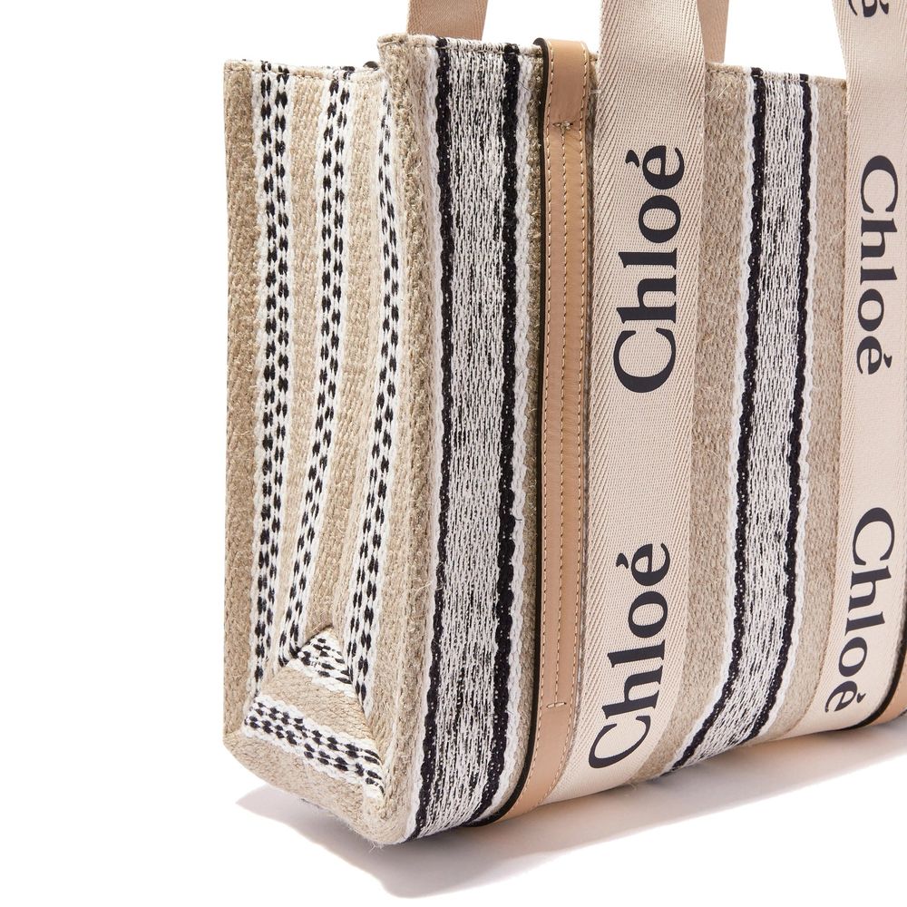 Chloé Beige Linen Woody Tote Bag