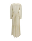 Marant Etoile Shirred Boho Long Dress - Porcelain White