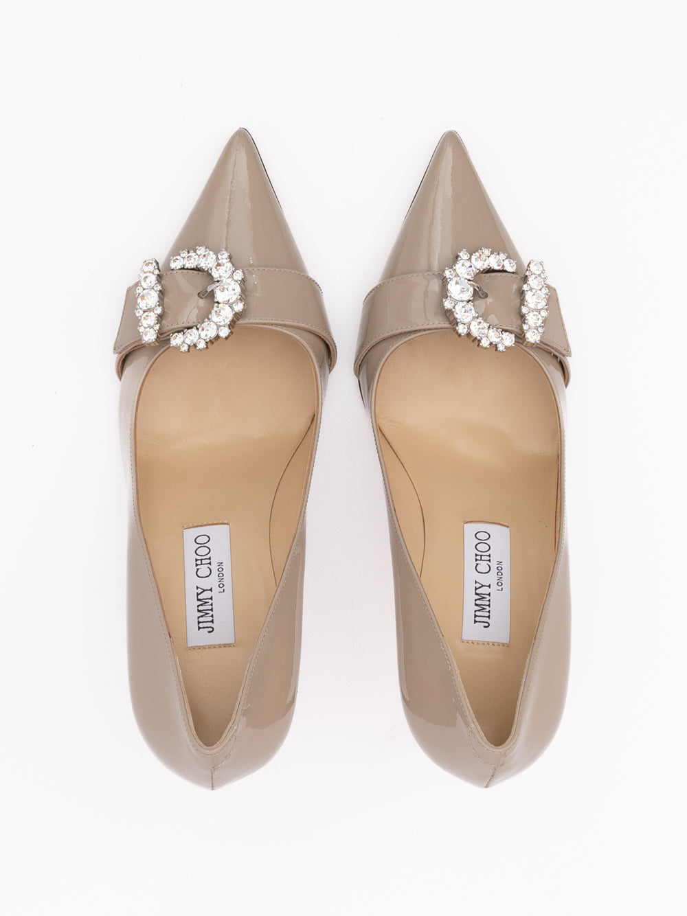 Jimmy Choo Taupe Gray/Grey Patent Leather Cheri 85 Pumps