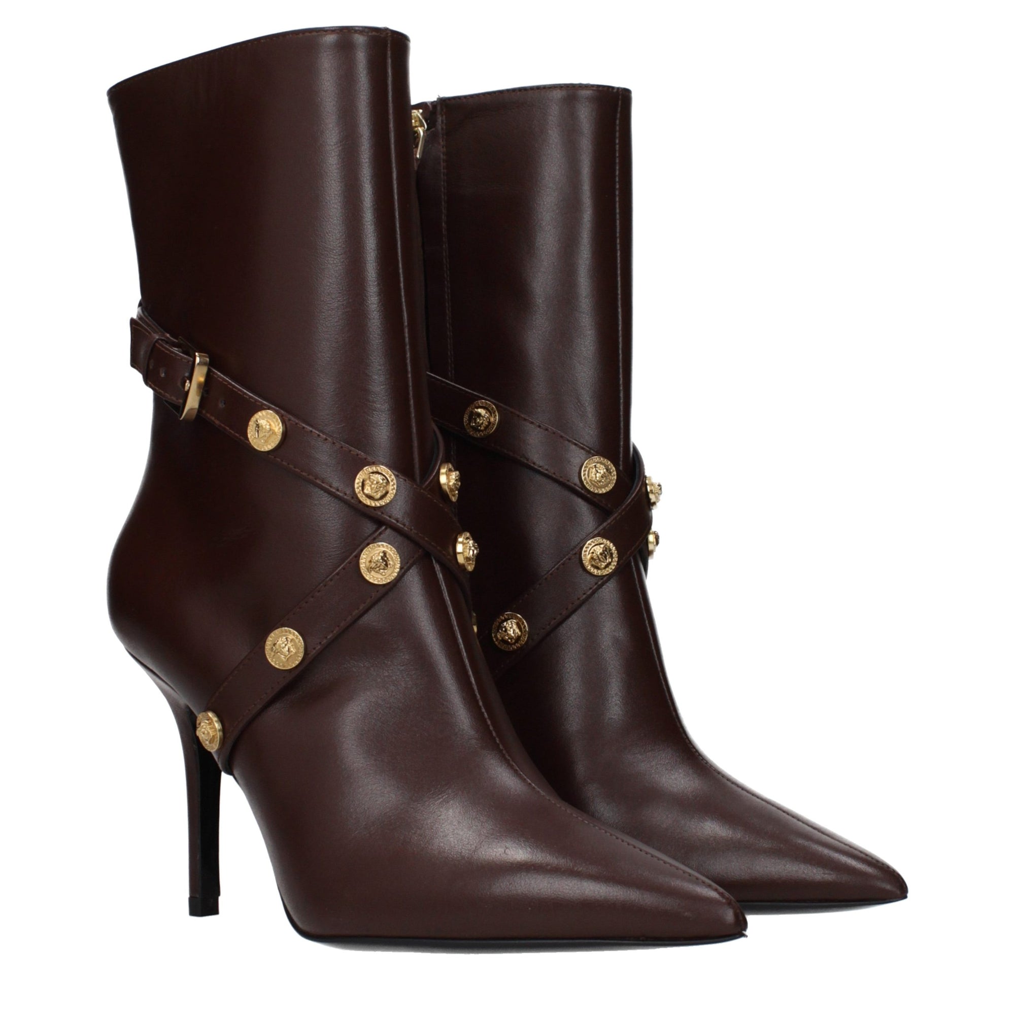 Versace Studded Brown Leather Ankle Boots