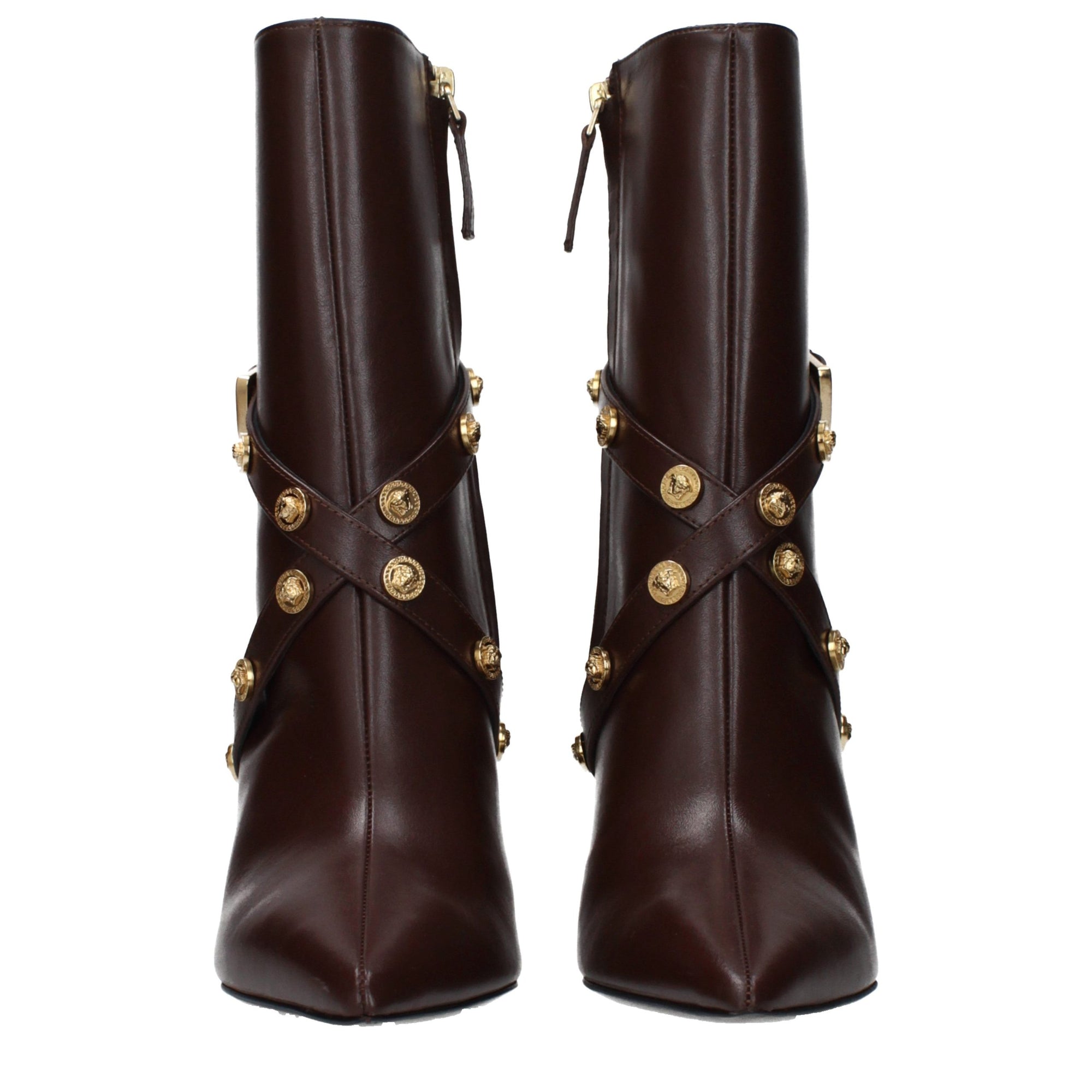 Versace Studded Brown Leather Ankle Boots