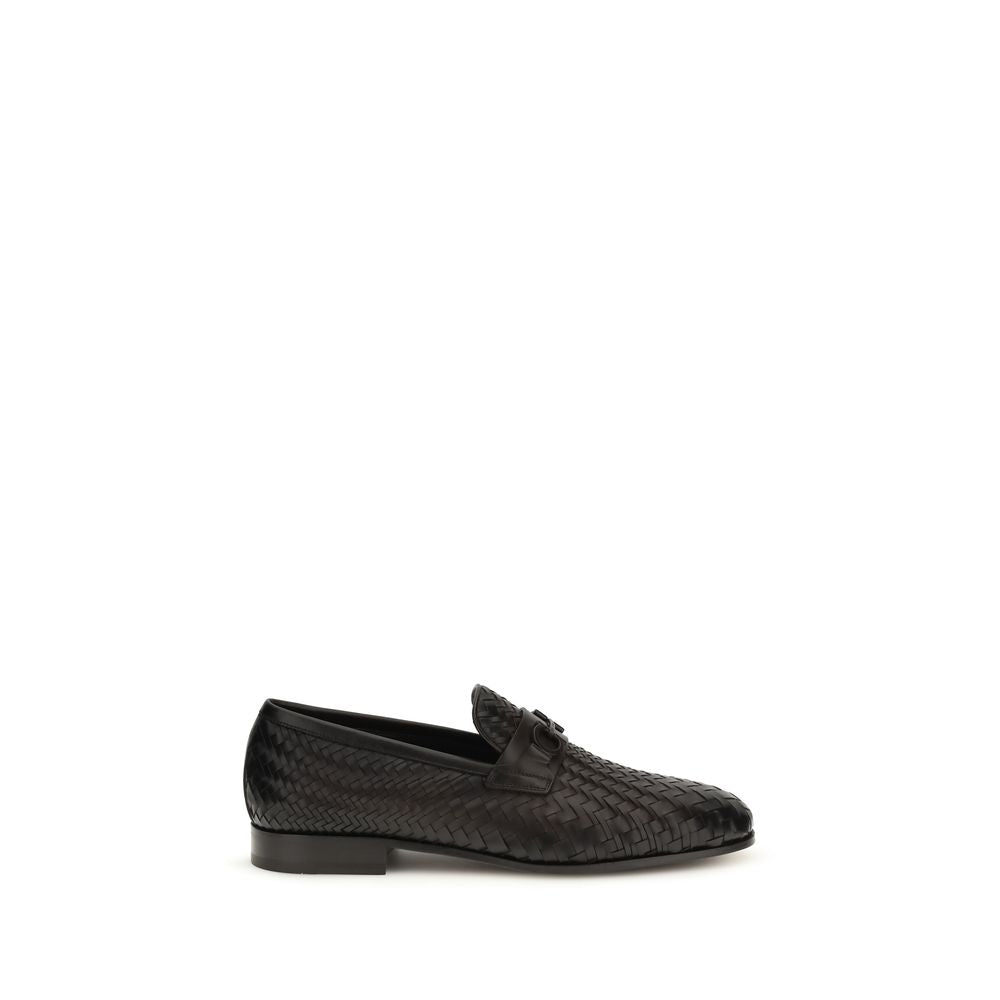 Ferragamo Woven Leather Loafers - Black