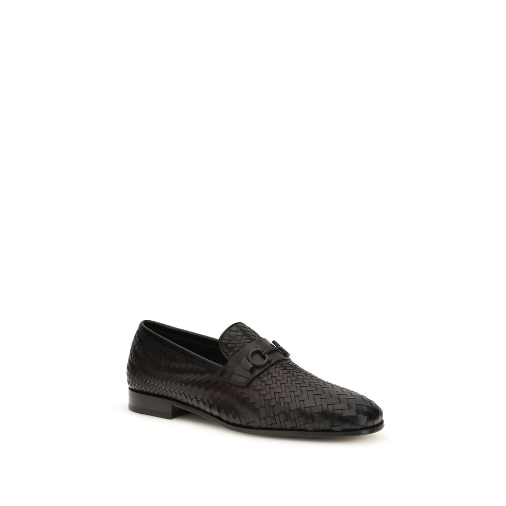 Ferragamo Woven Leather Loafers - Black