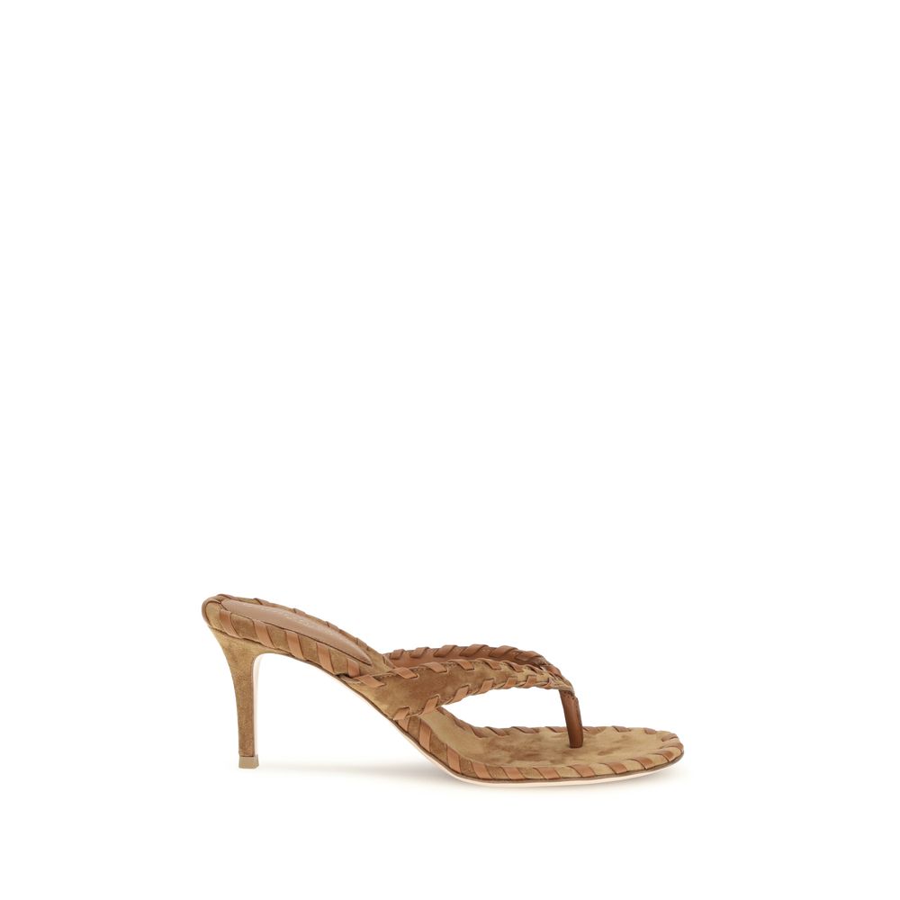 Gianvito Rossi Suede Leather Thong Heel Sandals - Bronze