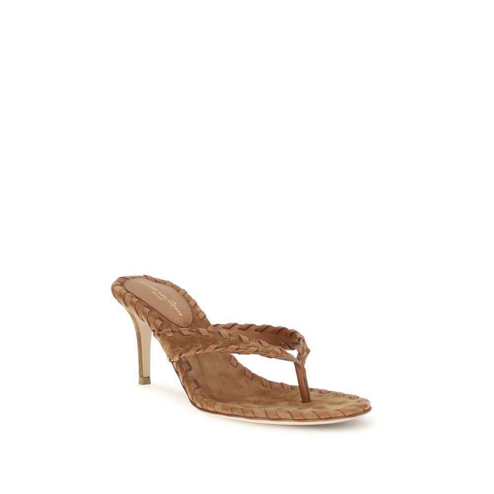 Gianvito Rossi Suede Leather Thong Heel Sandals - Bronze