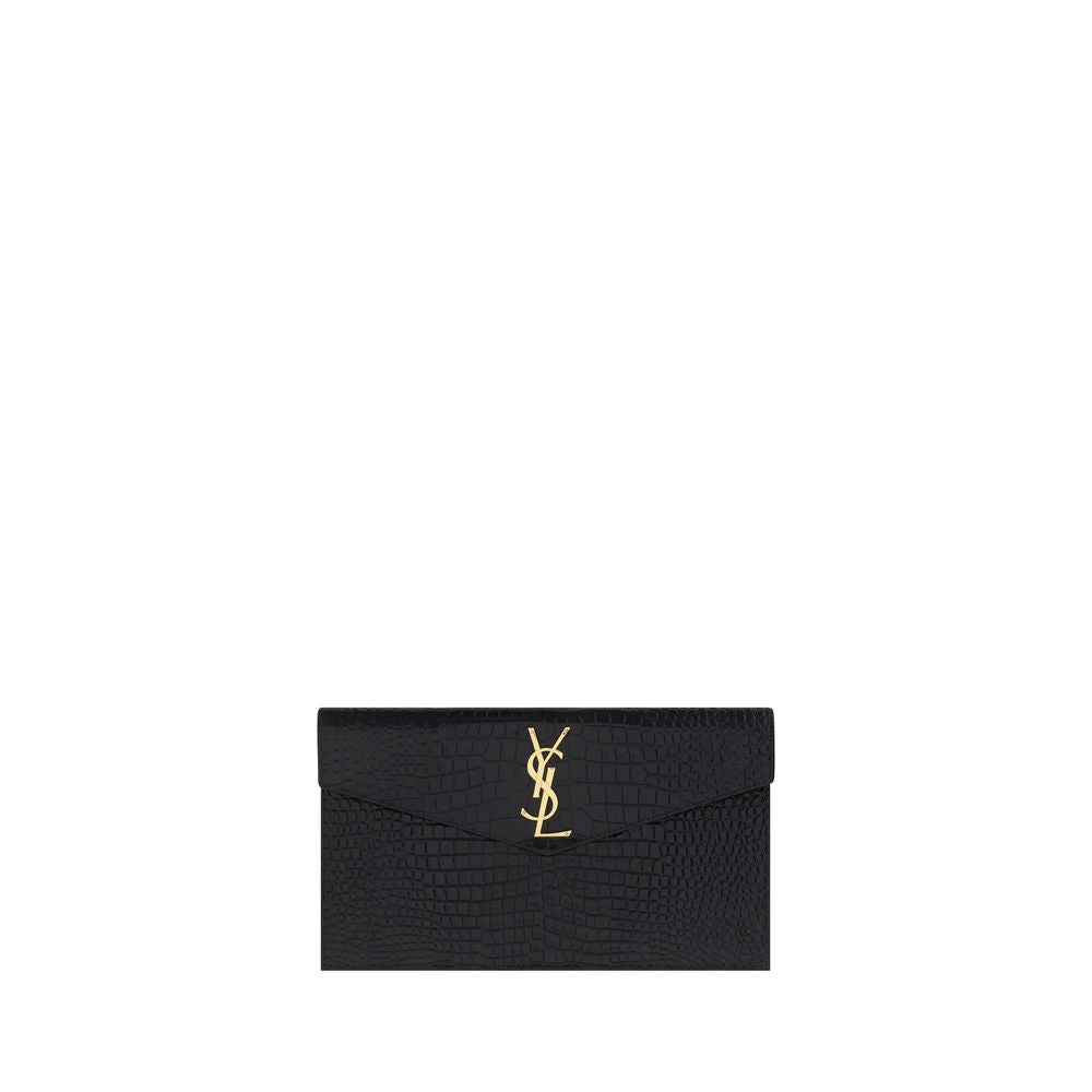 Saint Laurent Medium Crocodile Embossed Leather Uptown Pouch Clutch