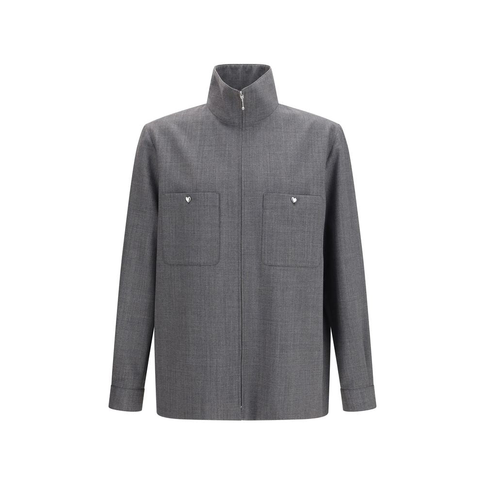 Valentino Mouliné Wool Shirt Jacket - Gray/Grey