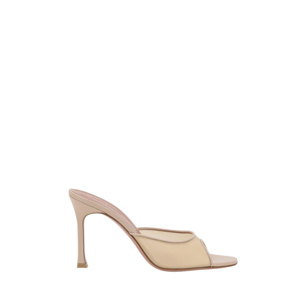 Amina Muaddi Alexa Peep Toe Mule Sandals - Beige