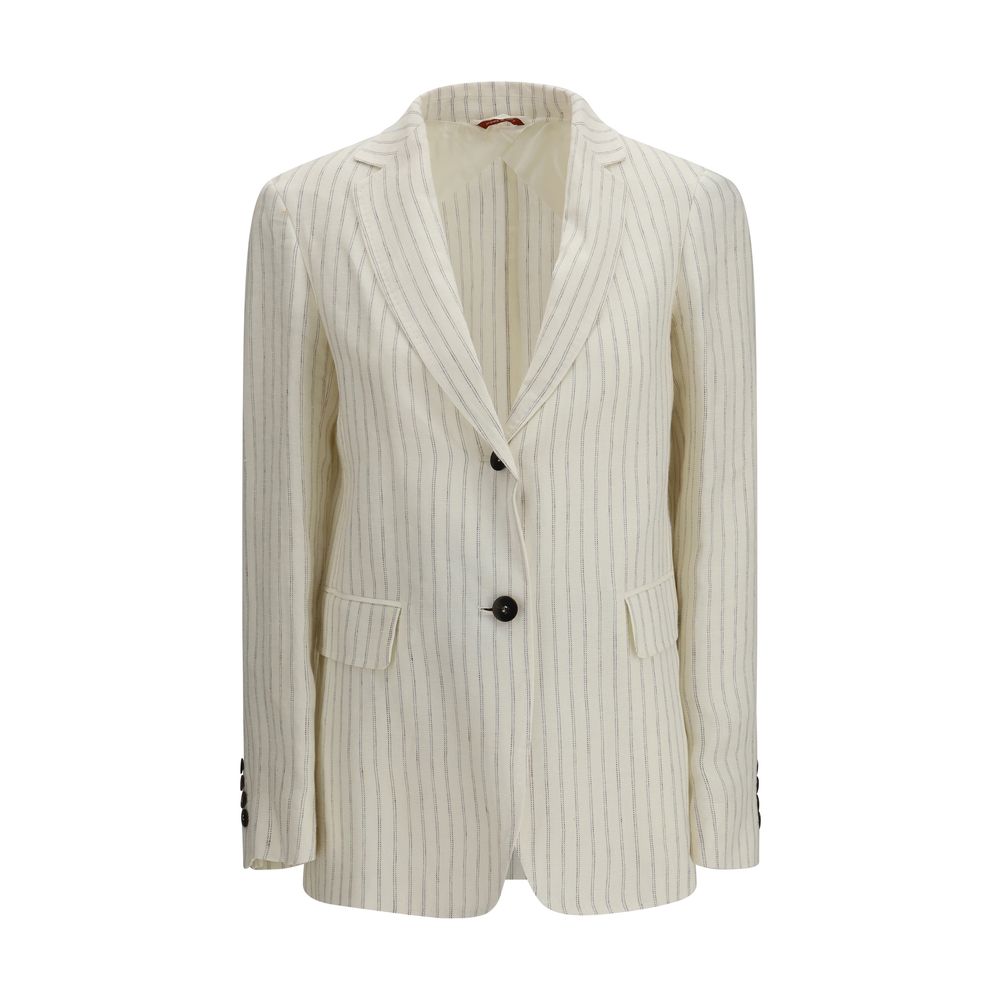 Max Mara Pinstripe Longline Single-Breasted Linen Blazer