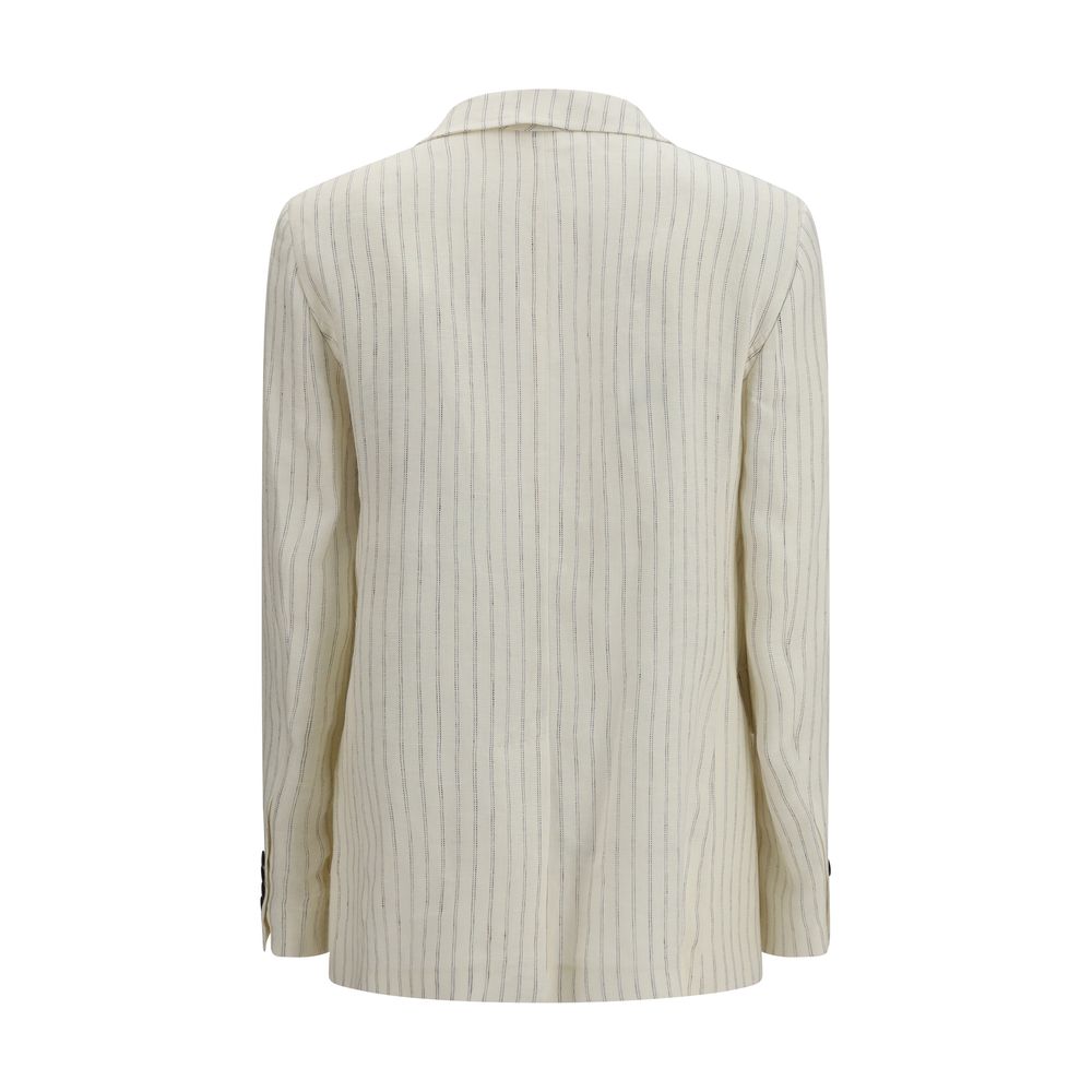 Max Mara Pinstripe Longline Single-Breasted Linen Blazer