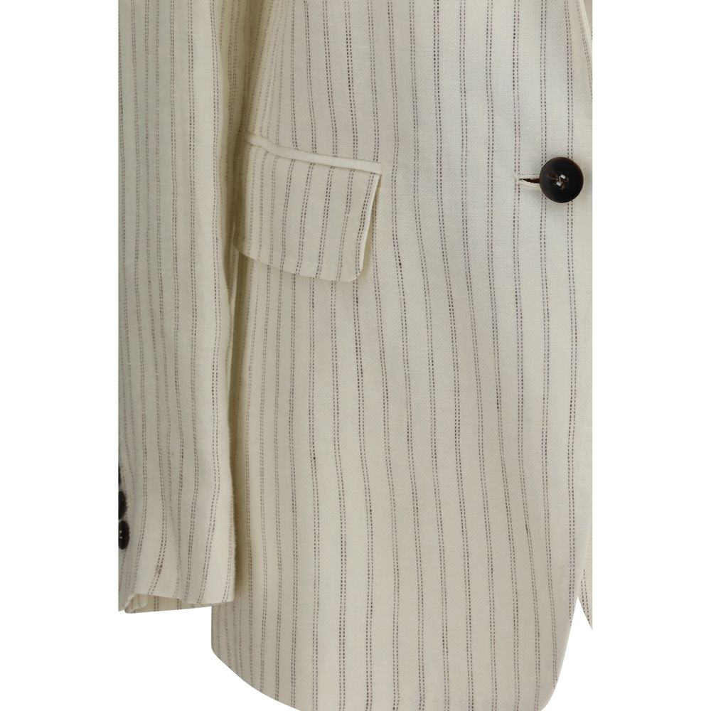 Max Mara Pinstripe Longline Single-Breasted Linen Blazer