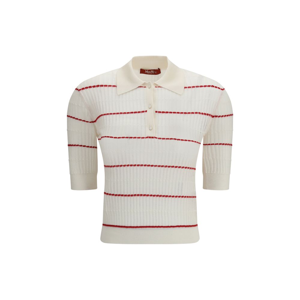 Max Mara Wool-Silk Striped Polo Shirt - Red & White