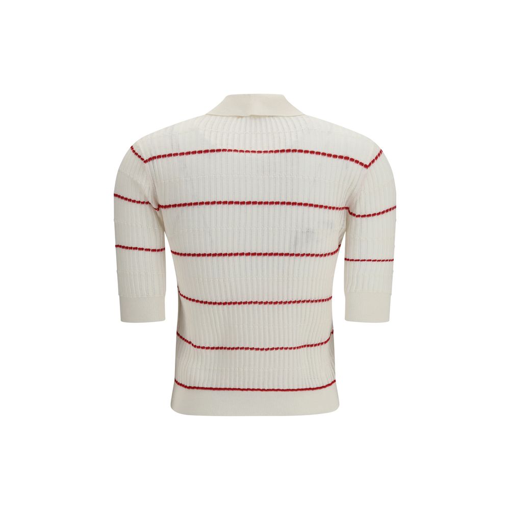 Max Mara Wool-Silk Striped Polo Shirt - Red & White