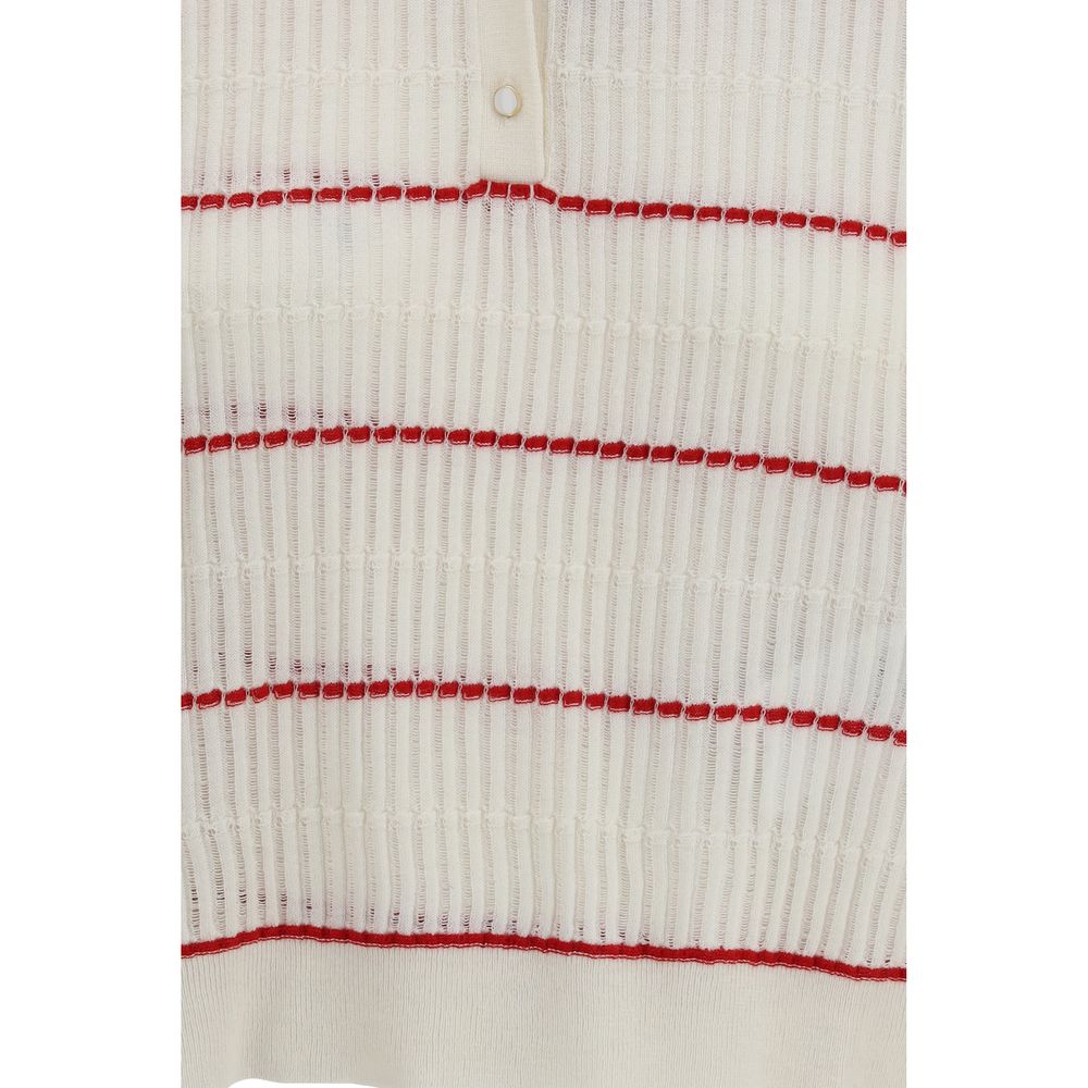 Max Mara Wool-Silk Striped Polo Shirt - Red & White