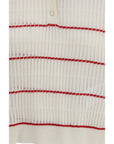 Max Mara Wool-Silk Striped Polo Shirt - Red & White