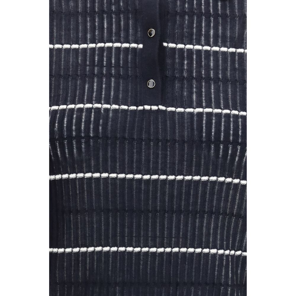 Max Mara Wool-Silk Striped Polo Shirt - Blue & White