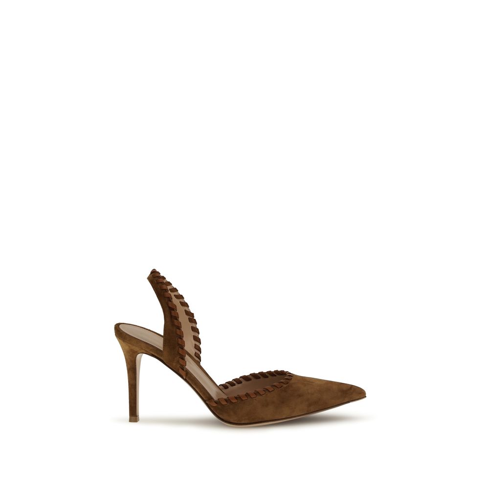 Gianvito Rossi Suede Leather Slingback Heels - Mocha Brown