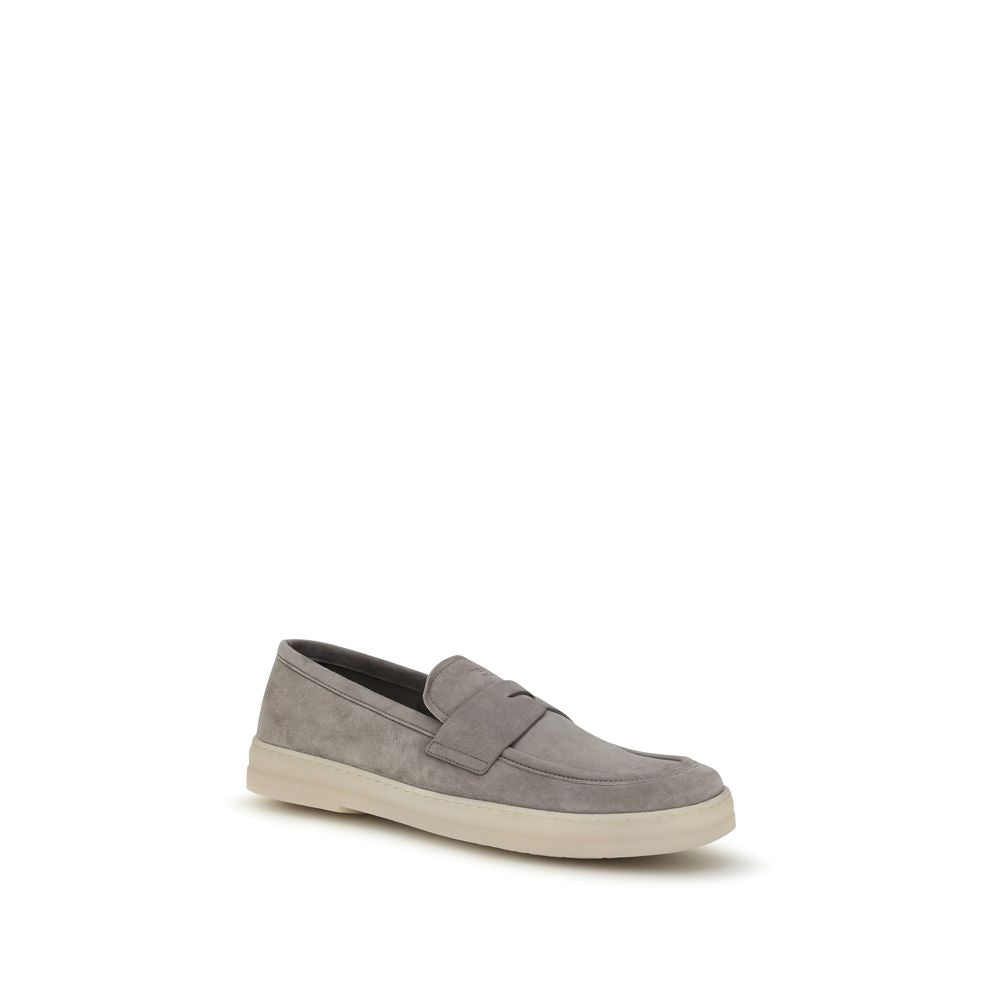 Prada Suede Leather Loafers - Light Gray/Grey