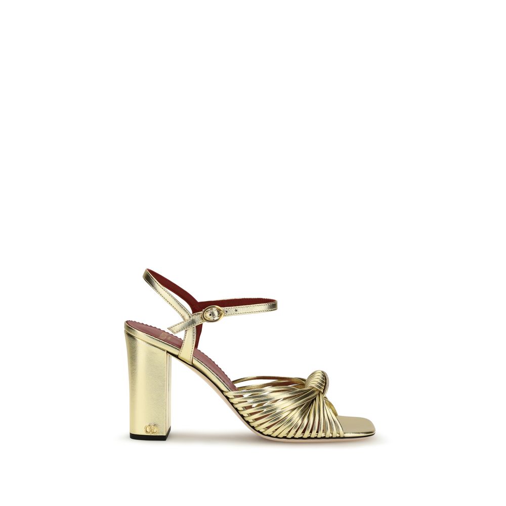 Valentino Garavani Annet Leather Heel Sandals - Gold