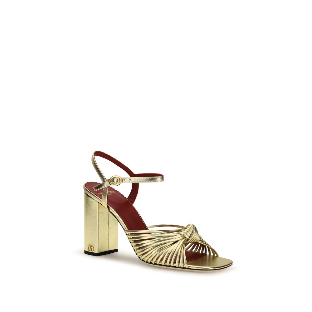 Valentino Garavani Annet Leather Heel Sandals - Gold
