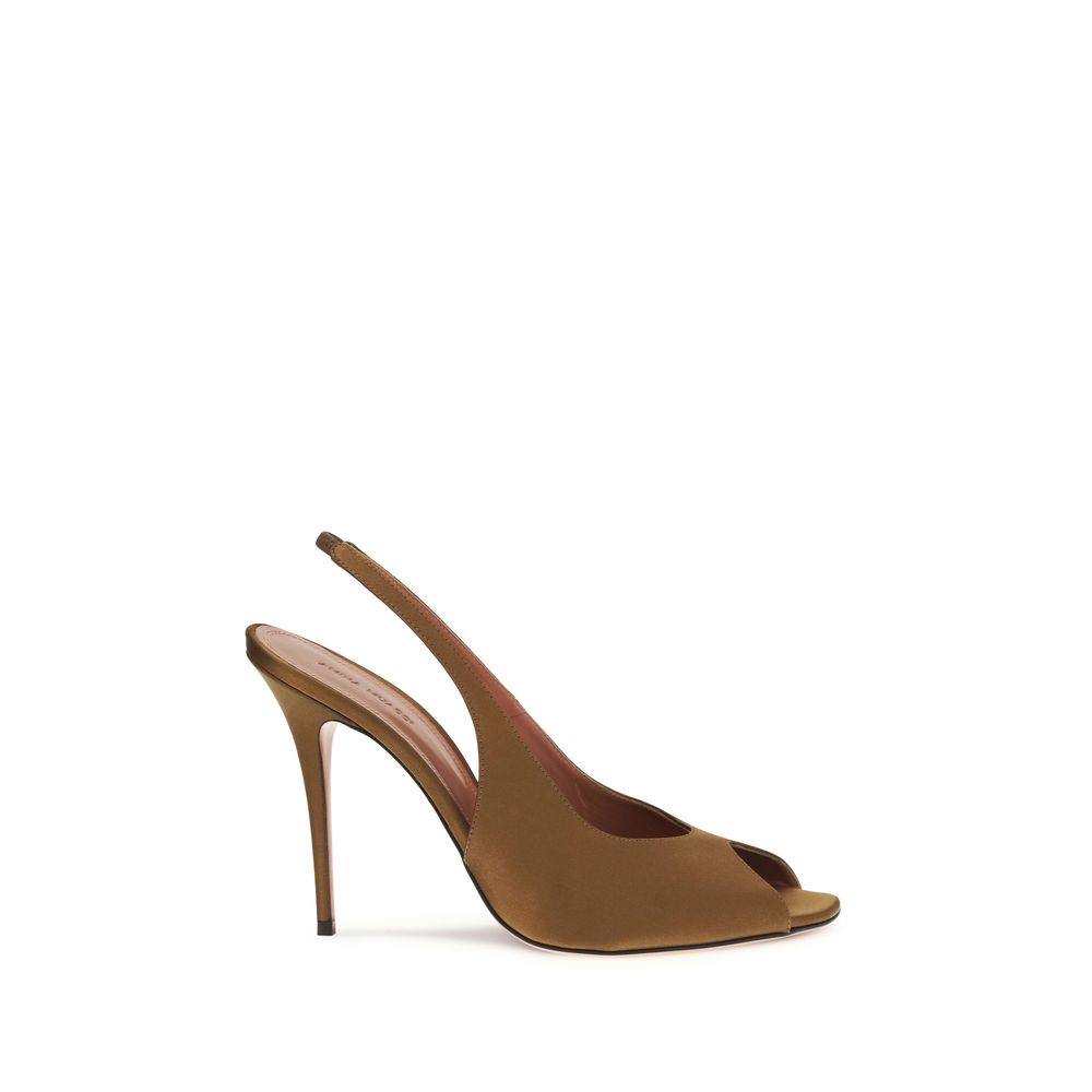 Amina Muaddi Kristina Silk Slingback Heels - Brown