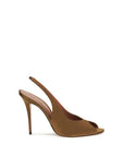 Amina Muaddi Kristina Silk Slingback Heels - Brown