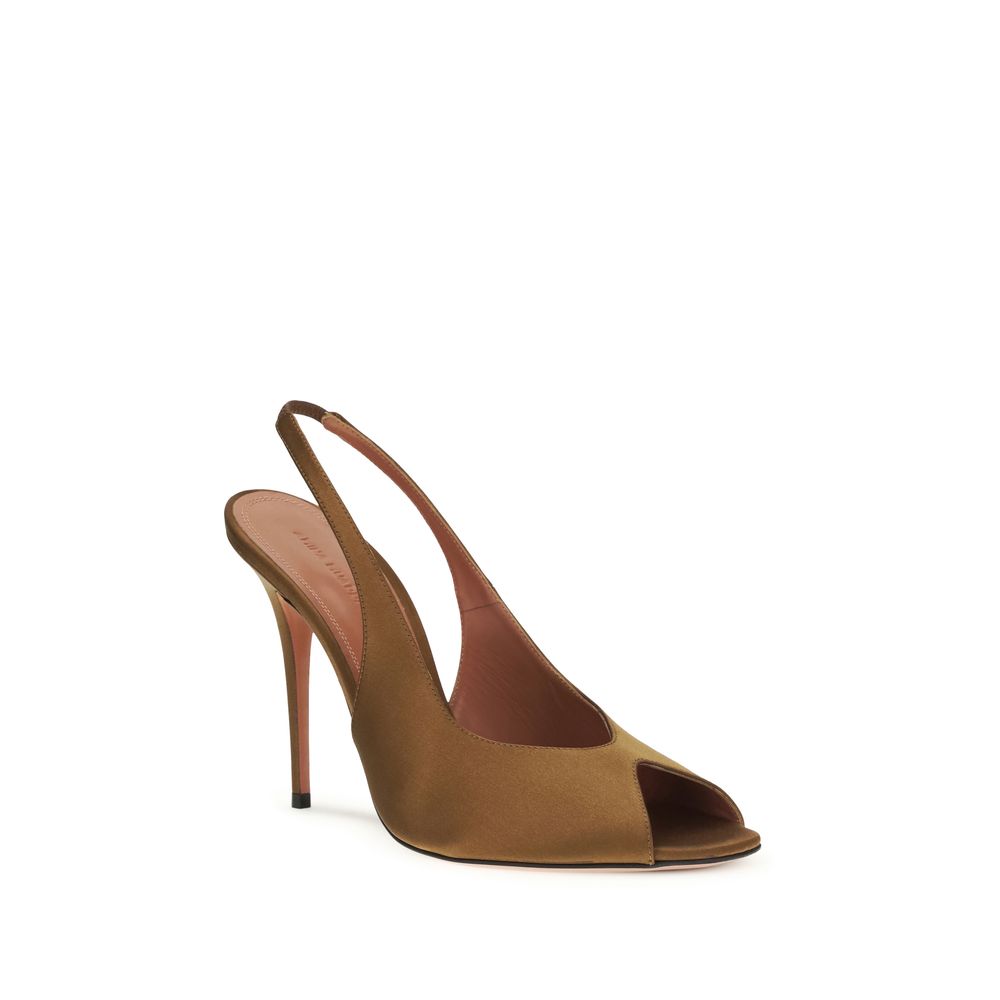 Amina Muaddi Kristina Silk Slingback Heels - Brown