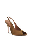 Amina Muaddi Kristina Silk Slingback Heels - Brown